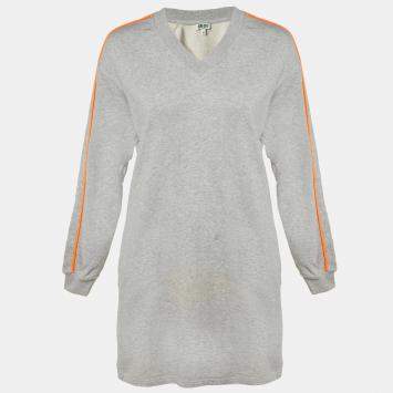 Pre Owned Kenzo Grey Cotton Jersey V-Neck Sweatshirt Dress XS