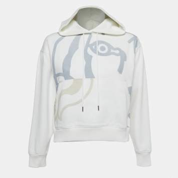 Pre Owned  KENZO White Tiger Print Cotton Hooded Sweatshirt S