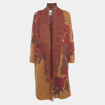 Pre Owned Kenzo Red Wool and Lurex Fringed Cardigan S