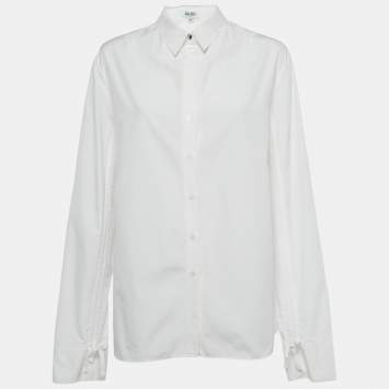 Pre Owned Kenzo White Poplin Drawstring Ruche Sleeve Shirt L