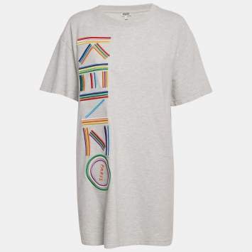 Pre Owned Kenzo Grey Logo Embroidered Cotton Knit Mini Dress L 