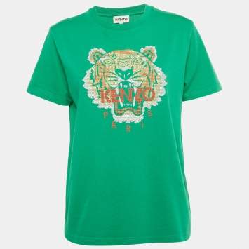 Pre Owned Kenzo Green Lion Embroidered Jersey T-Shirt M