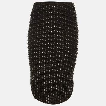 مملوكة مسبقًا Kenzo Black Knit Studded Fitted Midi Skirt S