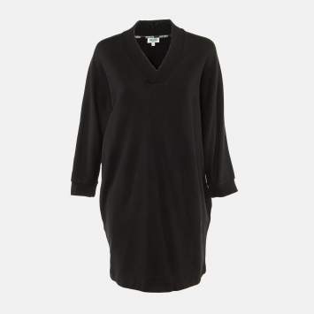 Pre Owned فستان كينزو قطن أسود بشعار مطبوع مقاس كبير