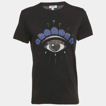 Pre Owned Kenzo Black Eye Print Cotton T-Shirt M