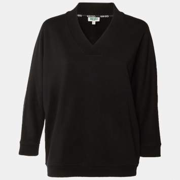 Pre Owned سويت شيرت كينزو تريكو قطن أسود بشعار مطرز مقاس صغير - سمول