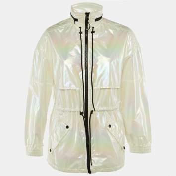 مملوكة مسبقًا Kenzo Iridescent Logo Print Synthetic Concealed Hood Windbreaker Jacket M 