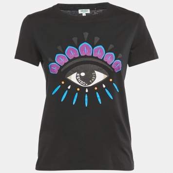 Pre Owned Kenzo Black Eye Print Cotton T-Shirt S 
