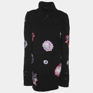 Pre Owned سترة كينزو قطن أسود مطرزة برباط مقاس متوسط (ميديم)