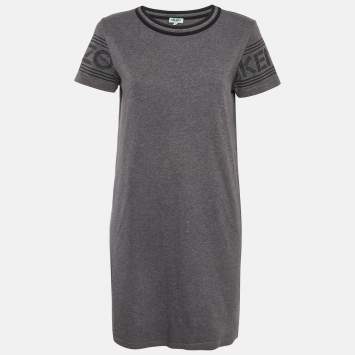 Pre Owned Kenzo Grey Logo Print Jersey T-Shirt Dress S