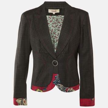 Pre Owned Kenzo Grey Wool Contrast Detail Blazer L