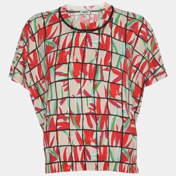 Pre Owned Kenzo Multicolor Printed Jersey Top S