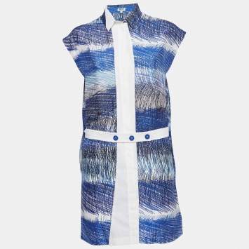 مملوكة مسبقًا Kenzo Blue Abstract Print Chiffon Mini Shirt Dress S