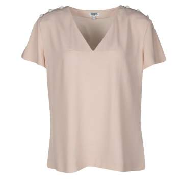 مملوكة مسبقًا Kenzo Beige Shoulder Button Detail V-Neck Top M