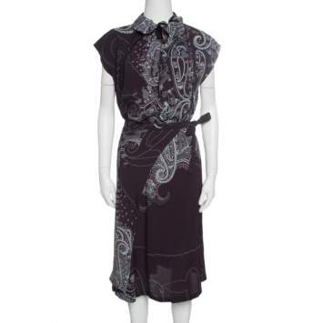 Pre Owned Kenzo Brown Paisley Print Top and Wrap Skirt Set S