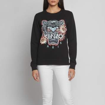 Pre Owned Kenzo Black Tiger Logo Embroidered Cotton Knit Crewneck Sweatshirt M