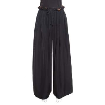 Pre Owned Kenzo Black and Gold Paper Bag Waist Wide Leg Reversible Pants M