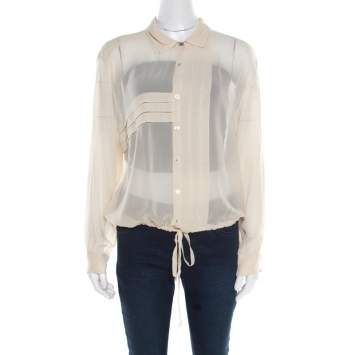 مملوكة مسبقًا Kenzo Beige Pleated Waist Tie Detail Long Sleeve Blouse XL