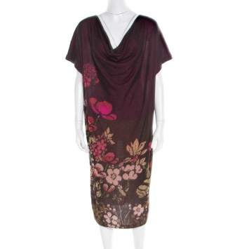 Pre Owned Kenzo Bicolor Floral Jacquard Knit Oversized Shift Dress L