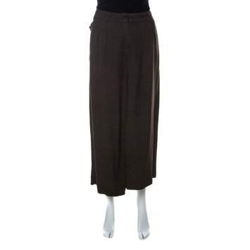 Pre Owned Kenzo Dark Brown Stretch Wool Pleated Culottes M 