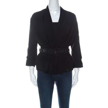 مملوكة مسبقًا Kenzo Black Crepe Embellished Belt Detail Blazer S 