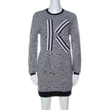 Pre Owned Kenzo Monochrome Molleton Chevron Sweatshirt Dress M