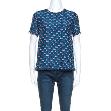 Pre Owned Kenzo Multicolor Printed Silk Short Sleeve Top S