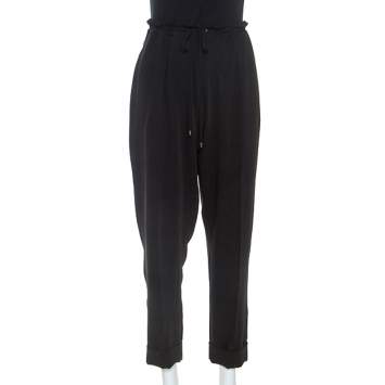 Pre Owned Kenzo Black Crepe Drawstring Pants XL