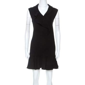 Pre Owned Kenzo Black Black Stretch Knit Ruffled Hem Short Dress S