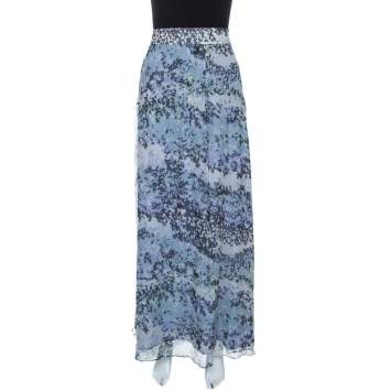 Pre Owned Kenzo Blue Abstract Print Silk Plisse Skirt L