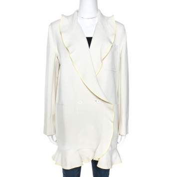 مملوكة مسبقًا Kenzo Off White Wool Blend Ruffle Detail Jacket M