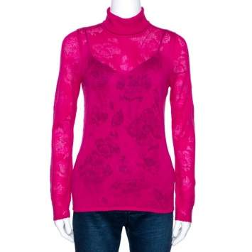 مملوكة مسبقًا Kenzo Fuchsia Knit Turtleneck Long Sleeve Top M