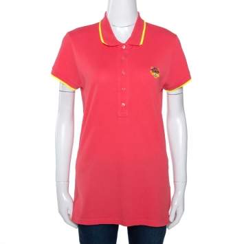 Pre Owned Kenzo Coral Pink Cotton Pique Tiger Embroidered Polo T-Shirt M