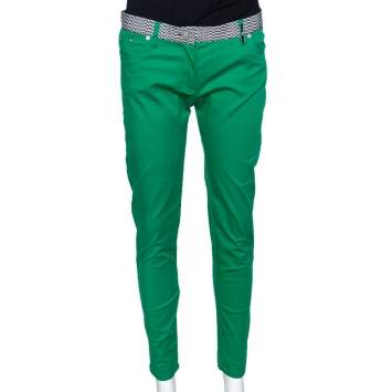 Pre Owned Kenzo Green Cotton Contrast Waist Band Trousers M