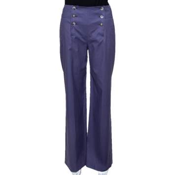 Pre Owned Kenzo Purple Cotton Wide Leg Trousers M