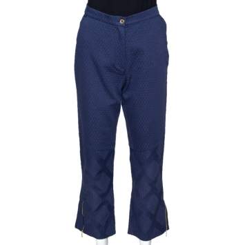 Pre Owned Kenzo Blue Diamond Patterned Cotton Straight Leg Trousers M