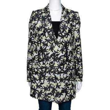 Pre Owned Kenzo Black Palm Jacquard Cotton Double Breasted Jacket S