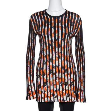 Pre Owned Kenzo Black Jackie Flowers Print Knit Pleated Long Sleeve Top XS