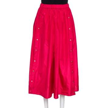 Pre Owned Kenzo Pink Tafetta Silk Blend Midi Skirt S