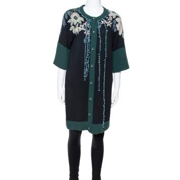 Pre Owned Kenzo Black Wool Knit Embroidered Tassel Detail Cardigan M