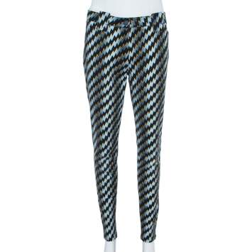Pre Owned Kenzo Blue Denim Zigzag Print Skinny Jeans L