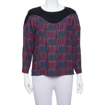 Pre Owned Kenzo Burgundy & Black Printed Crepe Top M