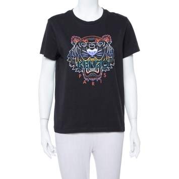 Pre Owned Kenzo Black Gradient Tiger Printed Cotton Crewneck T Shirt M