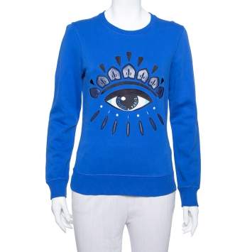 Pre Owned Kenzo Navy Blue Cotton Eye Embroidered Sweatshirt XS