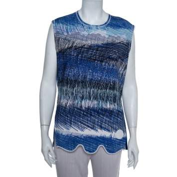 Pre Owned Kenzo Blue Neoprene Printed Sleeveless Oversized Top L