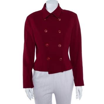 Pre Owned Kenzo Crimson Red Wool Double Breasted Cropped Blazer M