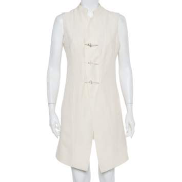 Pre Owned Kenzo Cream Embroidered Linen Mid Length Vest L