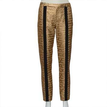 Pre Owned Kenzo Gold Brocade Contrast Trim Detail Tapered Leg Trousers S