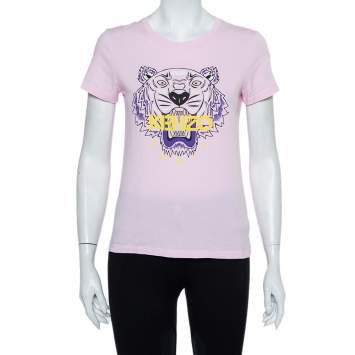 Pre Owned Kenzo Pink Tiger Printed Cotton Crewneck T-Shirt S