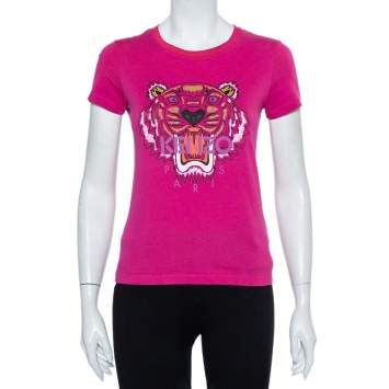 Pre Owned Kenzo Two Tone Tiger Printed Cotton Crewneck T-Shirt S